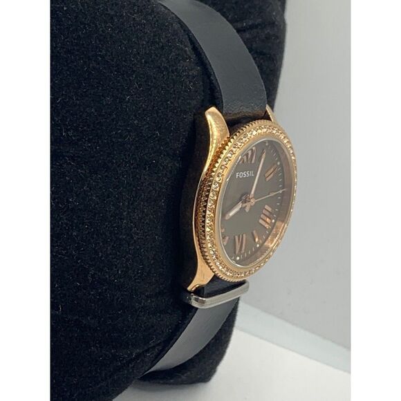 Fossil AM4615 Women's Black Leather Analog Brown Dial Quartz Genuine Watch JD398 - Picture 4 of 11